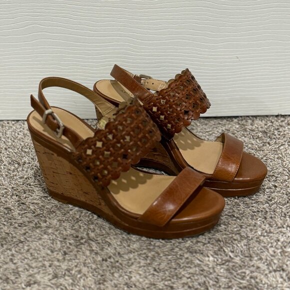 Antonio Melani Ellodie Brown Leather Wedges Size 7 - Picture 1 of 5